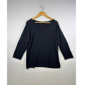 Population Black Textured‎ Knit Long Sleeve Scoop Neck Top Women's XL